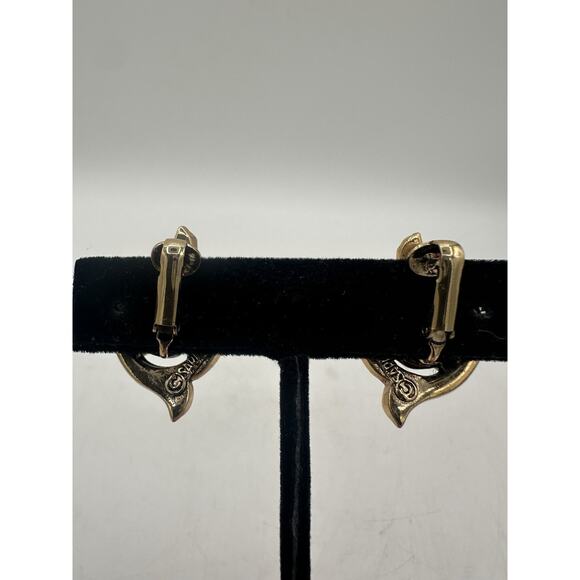 VTG Signed Sarah Cov Gold Tone And Multicolor Cabochon Center Clip-On Earrings - Picture 4 of 5